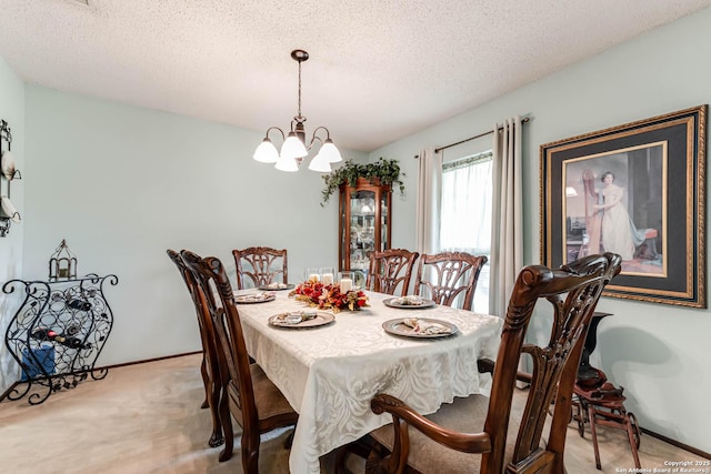 16519 Burr Hill, San Antonio, TX 78247 - dining room with a chandelier, light carpet, a textured ceiling, and baseboards