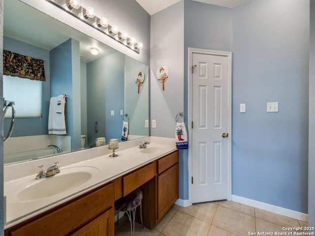 1506 Winston Cv, San Antonio, TX 78260 - full bath featuring double vanity, tile patterned floors, baseboards, and a bath