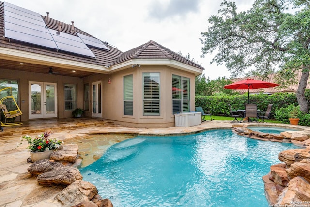 10 Kings Tower, San Antonio, TX 78257 - view of swimming pool featuring french doors, a patio, a ceiling fan, and a pool with connected hot tub
