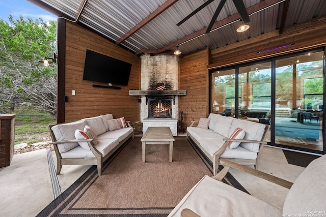 195 Desert Flower, Spring Branch, TX 78070 - view of patio / terrace featuring an outdoor living space with a fireplace