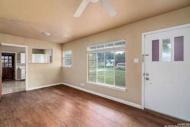 222 Laurelwood, San Antonio, TX 78213 - entryway with a ceiling fan, dark wood finished floors, and baseboards