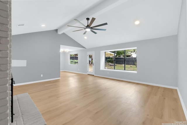 9807 Boulder Hill, San Antonio, TX 78250 - unfurnished living room featuring ceiling fan, light wood-style floors, baseboards, and recessed lighting