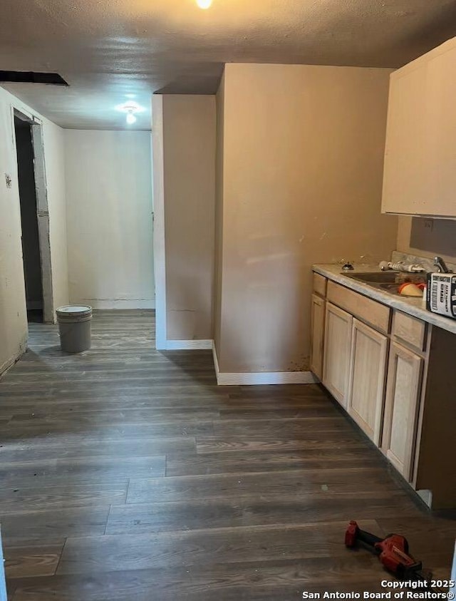 330 E Hart, San Antonio, TX 78214 - kitchen featuring dark wood finished floors, light countertops, and a textured ceiling