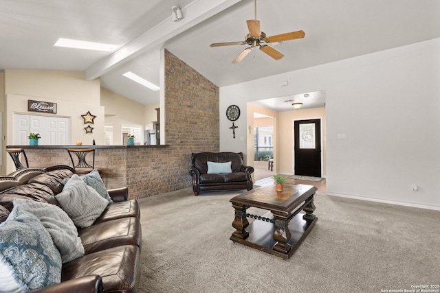 585 Oak Bend Dr, Bandera, TX 78003 - carpeted living area with ceiling fan