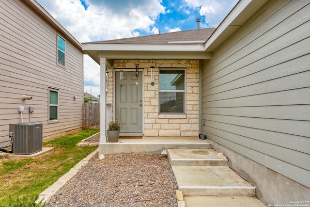 5455 Daphne Path, San Antonio, TX 78253 - property entrance with central AC and roof with shingles