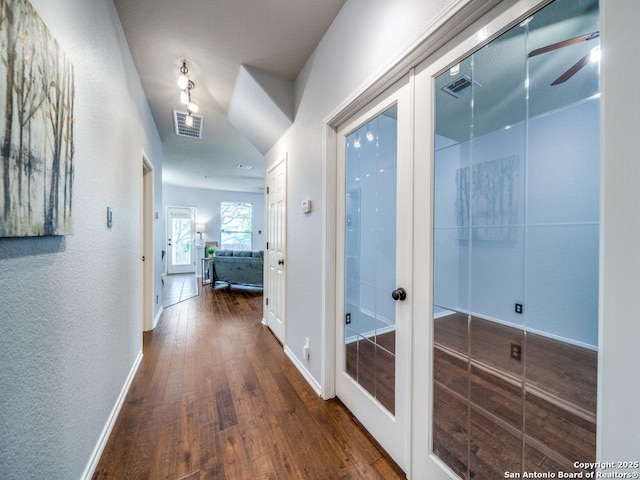 520 Foxford Run Dr, Schertz, TX 78108 - hallway with wood-type flooring, baseboards, and french doors