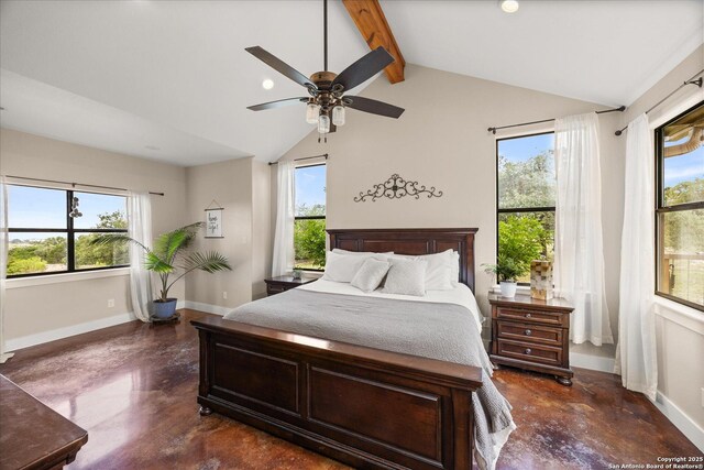 122 Twisting Oaks Ct, Pipe Creek, TX 78063 - bedroom featuring concrete flooring, baseboards, and ceiling fan