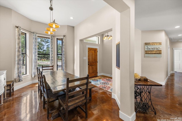122 Twisting Oaks Ct, Pipe Creek, TX 78063 - dining space featuring baseboards, finished concrete floors, and recessed lighting