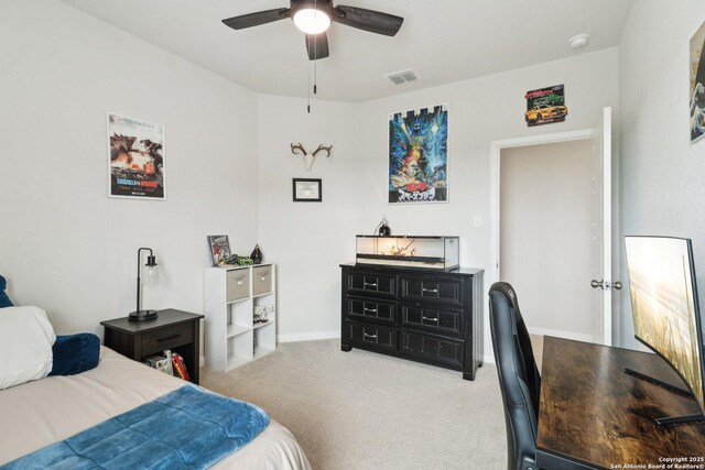 402 Devnet, Cibolo, TX 78108 - carpeted bedroom with a desk, a ceiling fan, and baseboards