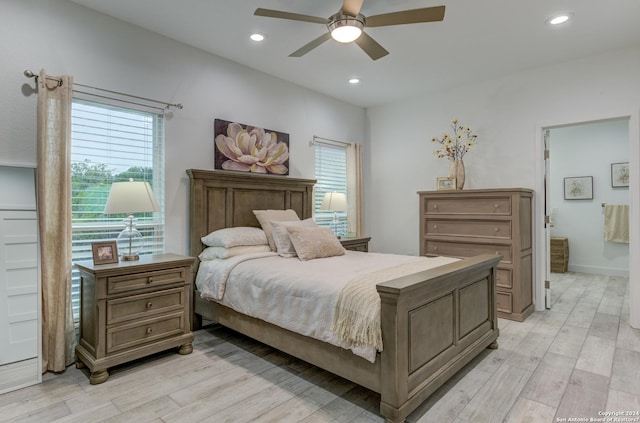 524 Flaman, Canyon Lake, TX 78133 - bedroom featuring light wood-type flooring, recessed lighting, ceiling fan, and baseboards