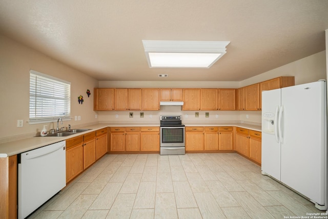 7731 Cedar Farm, San Antonio, TX 78239 - kitchen with white appliances, a sink, and light countertops