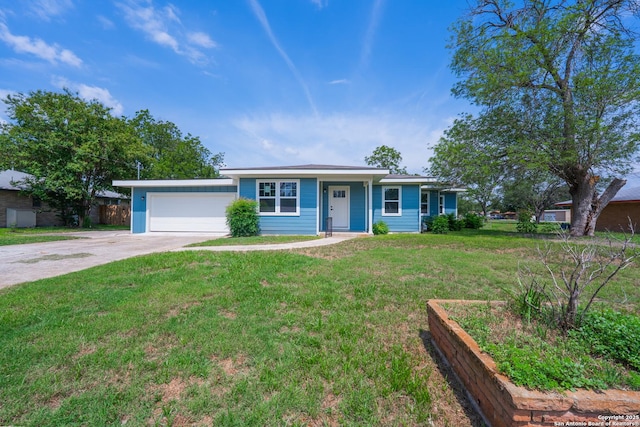 234 Gaiety Ln, Kirby, TX 78219 - single story home with concrete driveway, a front yard, and an attached garage