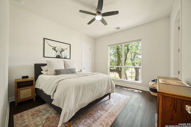 117 Sabella, Spring Branch, TX 78070 - bedroom featuring dark wood-style flooring, baseboards, and ceiling fan
