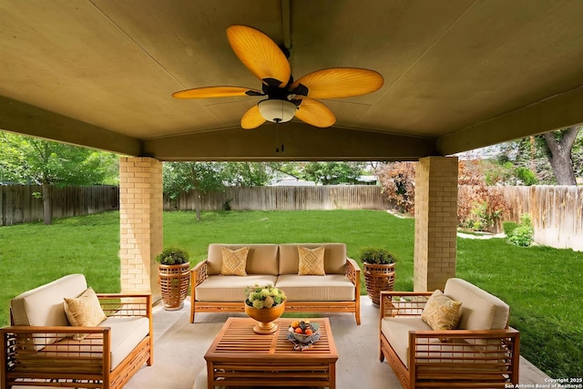 435 Sharon, San Antonio, TX 78216 - view of patio with an outdoor hangout area and a ceiling fan