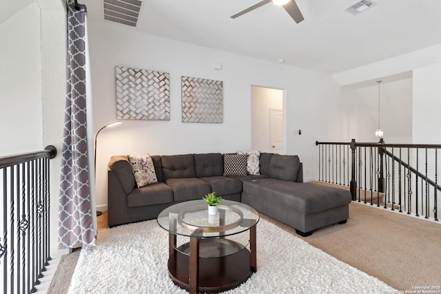 13917 Westbury Fls, San Antonio, TX 78253 - carpeted living area with ceiling fan and a chandelier