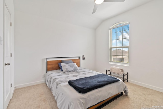 13917 Westbury Fls, San Antonio, TX 78253 - bedroom with vaulted ceiling, carpet, baseboards, and a ceiling fan