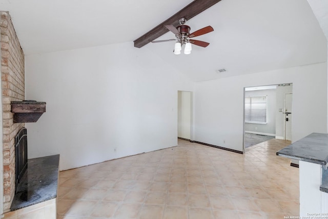 4911 Belle Ellen, San Antonio, TX 78229 - unfurnished living room featuring a brick fireplace and ceiling fan