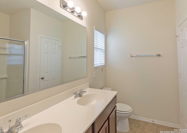468 Salz Way, San Antonio, TX 78260 - full bath featuring double vanity, a shower with shower door, and tile patterned flooring