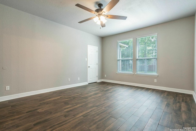 7030 Plains Way, San Antonio, TX 78253 - empty room featuring a ceiling fan, baseboards, and dark wood-style floors