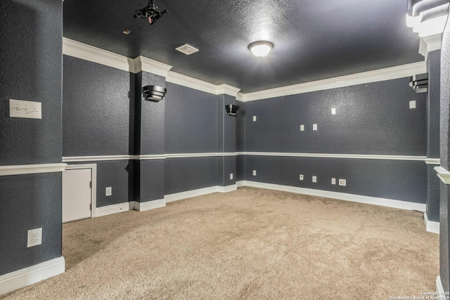 7030 Plains Way, San Antonio, TX 78253 - carpeted home theater with a textured wall, crown molding, and baseboards