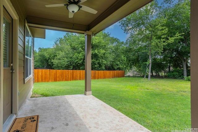 7030 Plains Way, San Antonio, TX 78253 - view of yard with a ceiling fan and a patio