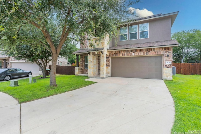 7030 Plains Way, San Antonio, TX 78253 - view of front of property featuring an attached garage, concrete driveway, and stone siding