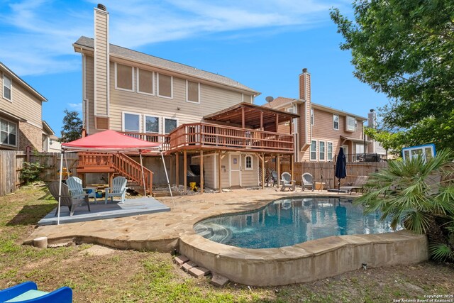 815 Maltese Gdn, San Antonio, TX 78260 - rear view of house with a wooden deck, a fenced backyard, a patio area, and stairway