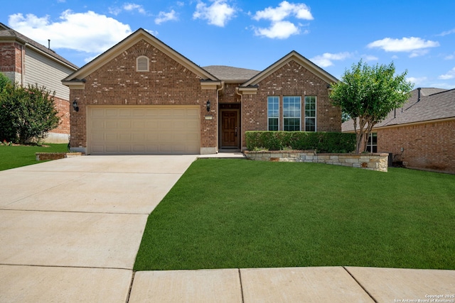 1014 Windy Pond, San Antonio, TX 78260 - view of front of property with a front lawn, brick siding, a garage, and driveway