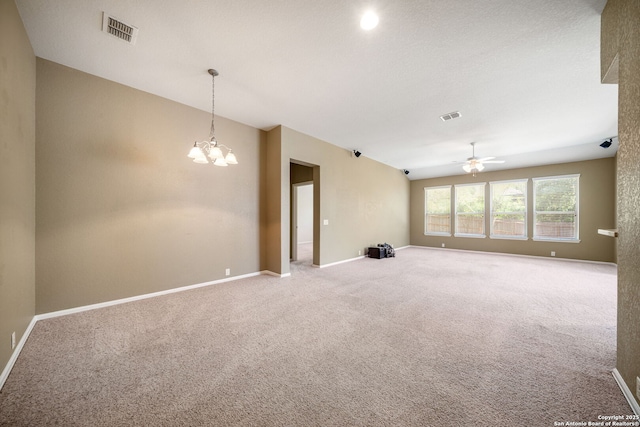 1014 Windy Pond, San Antonio, TX 78260 - carpeted empty room featuring a ceiling fan, baseboards, and a chandelier