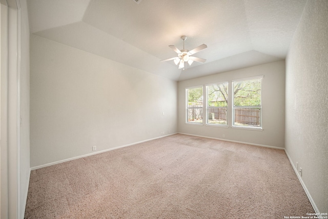 1014 Windy Pond, San Antonio, TX 78260 - spare room featuring lofted ceiling, a ceiling fan, light colored carpet, and baseboards