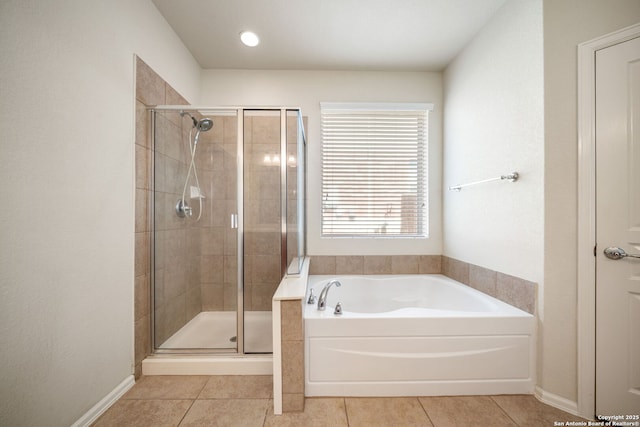 1014 Windy Pond, San Antonio, TX 78260 - full bath with a bath, a stall shower, tile patterned flooring, and baseboards