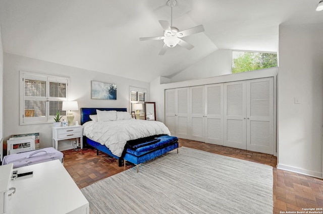 106 Mayflower, Alamo Heights, TX 78209 - bedroom featuring lofted ceiling, a closet, baseboards, and ceiling fan