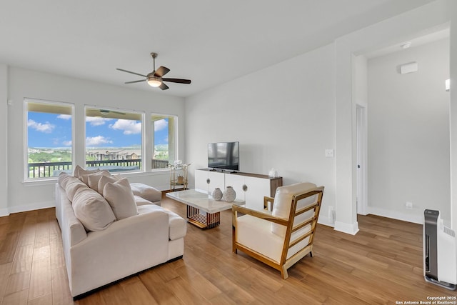6827 Bella Verso, San Antonio, TX 78256 - living area with a ceiling fan, light wood finished floors, baseboards, and heating unit