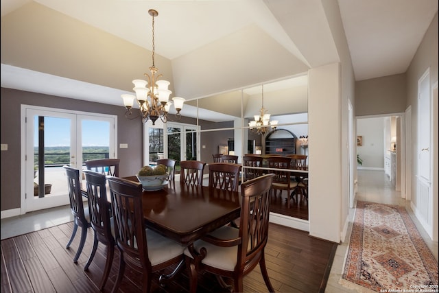 14706 War Admiral, San Antonio, TX 78248 - dining area with a chandelier, french doors, wood finished floors, and baseboards