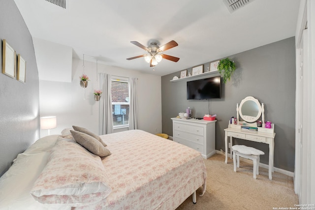 13014 Essen, Helotes, TX 78023 - bedroom with light colored carpet, baseboards, and ceiling fan