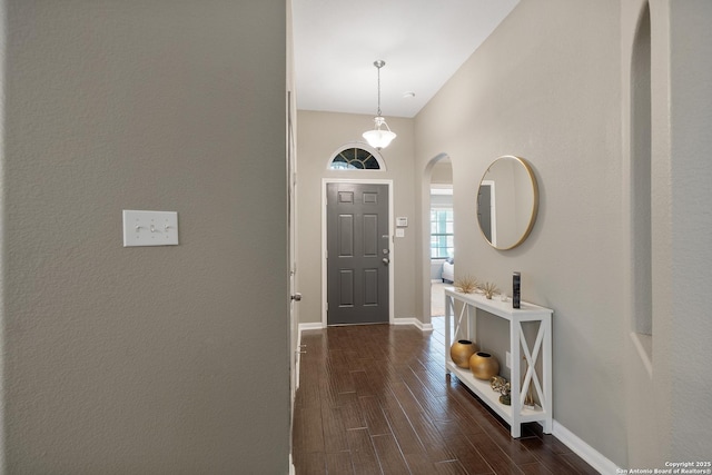13014 Essen, Helotes, TX 78023 - entrance foyer with dark wood-style flooring, baseboards, and arched walkways