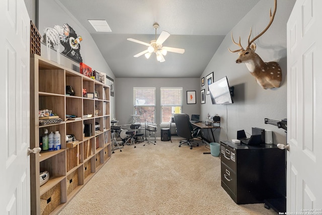 13014 Essen, Helotes, TX 78023 - office with vaulted ceiling, carpet floors, and ceiling fan