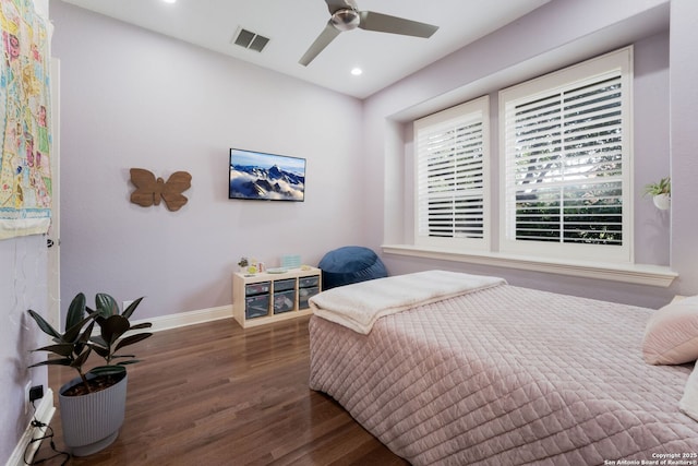 314 Regent Cir, Shavano Park, TX 78231 - bedroom featuring wood finished floors, baseboards, recessed lighting, and ceiling fan