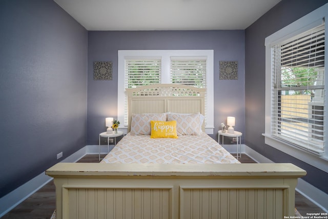 128 Blanco, San Antonio, TX 78212 - bedroom featuring baseboards, multiple windows, and dark wood-type flooring