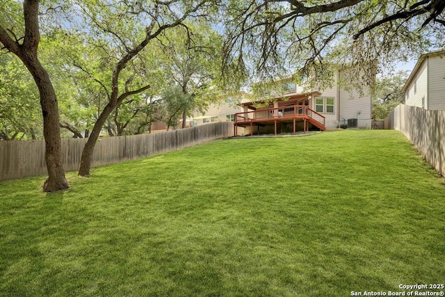 17214 Irongate Rail, San Antonio, TX 78247 - view of yard featuring a wooden deck, stairway, and central AC