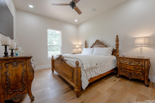 507 Arthur Ct, Spring Branch, TX 78070 - bedroom with light wood-type flooring, recessed lighting, baseboards, and a ceiling fan