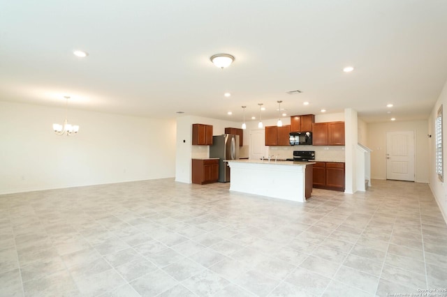 2006 Prometheus Cv, San Antonio, TX 78245 - unfurnished living room featuring recessed lighting, a chandelier, baseboards, and light tile patterned floors