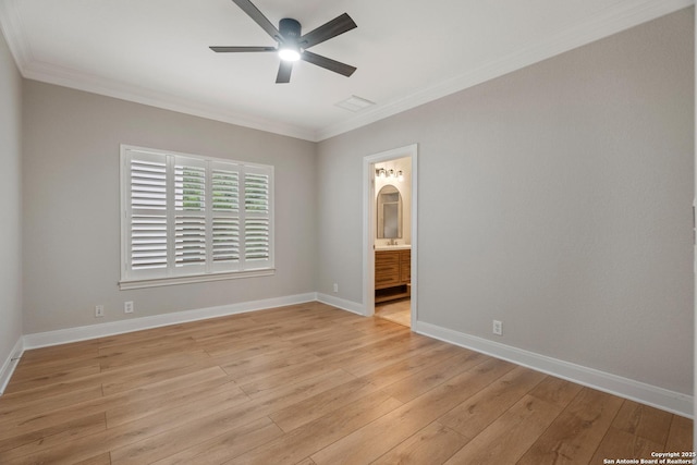3 Benchwood Cir, San Antonio, TX 78248 - spare room featuring ornamental molding, ceiling fan, light wood-style flooring, and baseboards