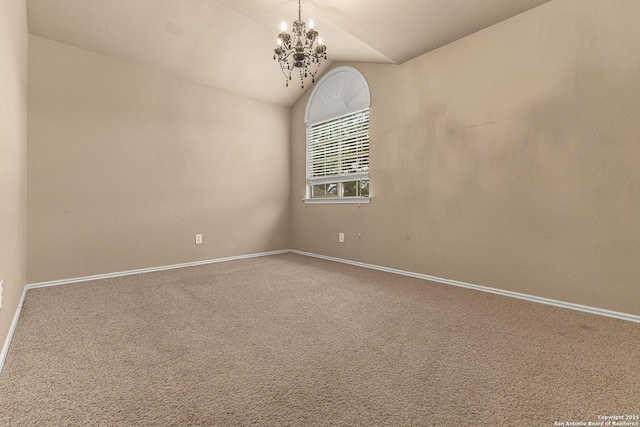 6218 Ozona Ml, San Antonio, TX 78253 - spare room with a chandelier, vaulted ceiling, carpet floors, and baseboards