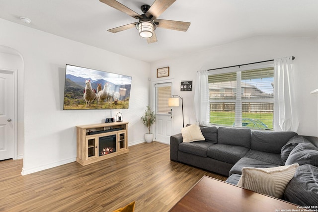 6417 Hoffman Pln, San Antonio, TX 78252 - living area with wood finished floors, ceiling fan, and baseboards