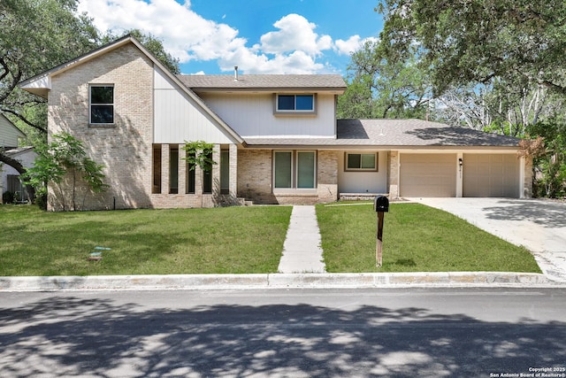 5411 Lancashire, San Antonio, TX 78230 - view of front of home featuring brick siding, a garage, a front yard, and driveway
