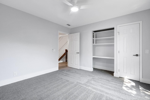 5411 Lancashire, San Antonio, TX 78230 - unfurnished bedroom with carpet, baseboards, a ceiling fan, and a closet