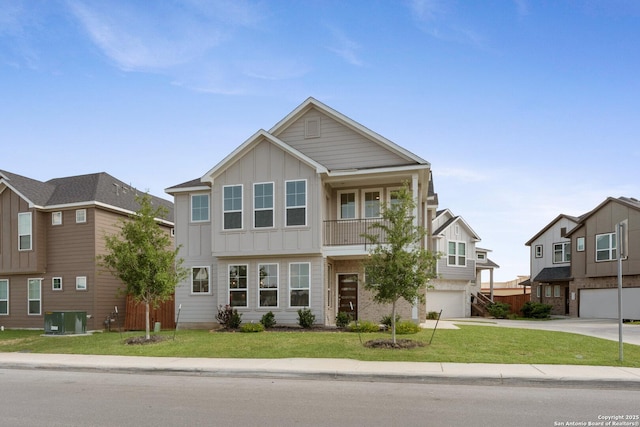 9607 Stillwater Pass, San Antonio, TX 78254 - view of front of property with board and batten siding, a garage, driveway, and a front yard