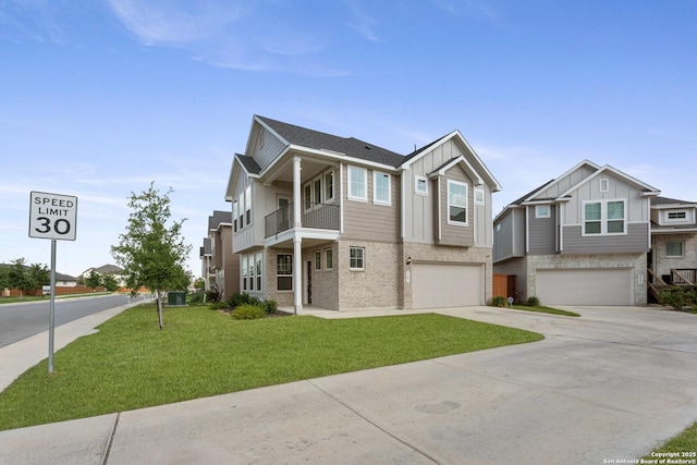 9607 Stillwater Pass, San Antonio, TX 78254 - townhome / multi-family property with board and batten siding, an attached garage, concrete driveway, a front yard, and cooling unit