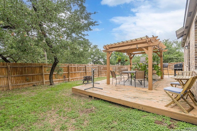 124 Mary Max Cir, San Marcos, TX 78666 - view of yard featuring a pergola, a wooden deck, and outdoor dining area